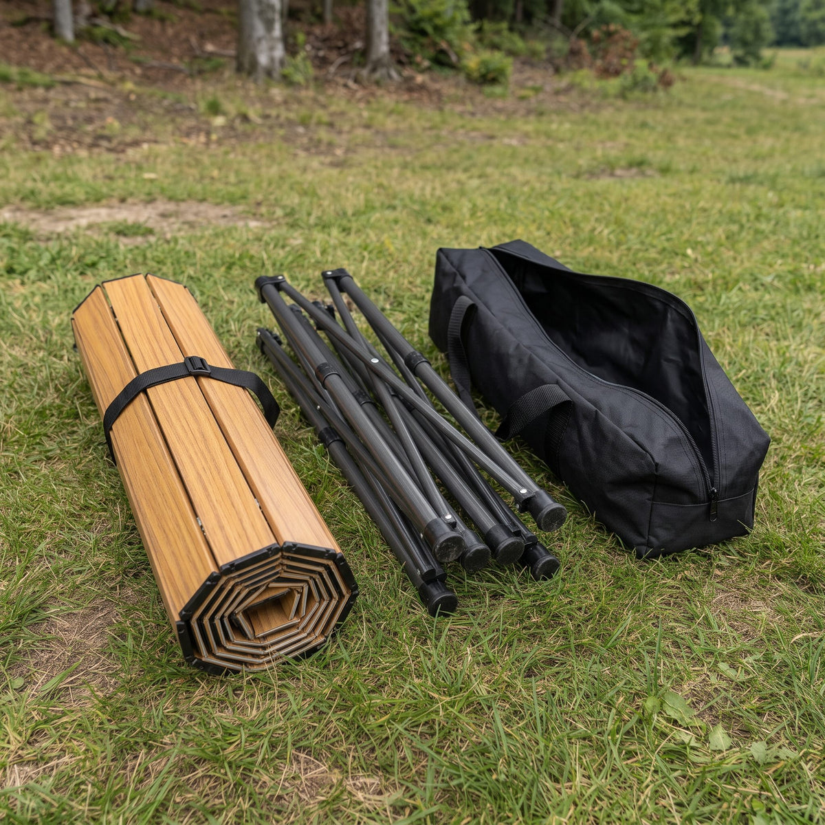 Túragear összecsukható kempingasztal, fa mintás - tarolas