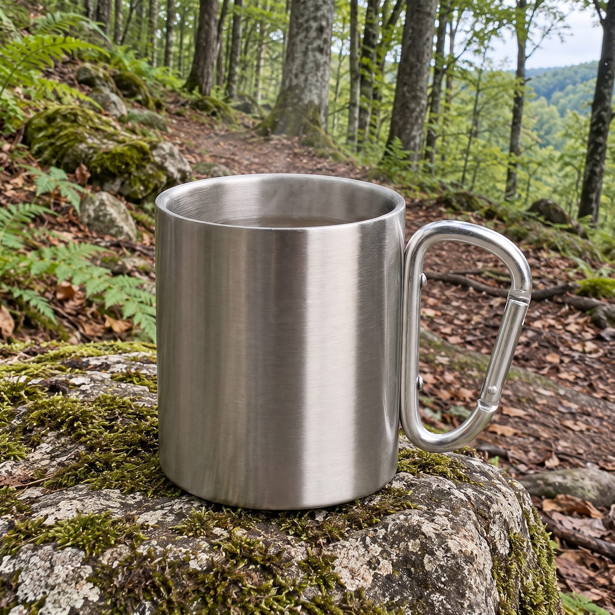 Túragear karabineres bögre, 300 ml, rozsdamentes acél - fokep