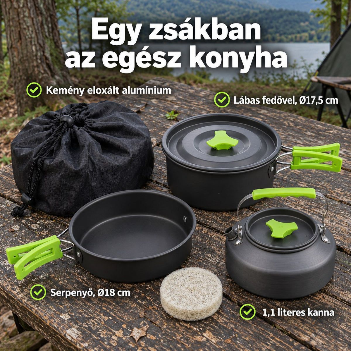 Túragear 4 részes alumínium főzőedény szett - infografika