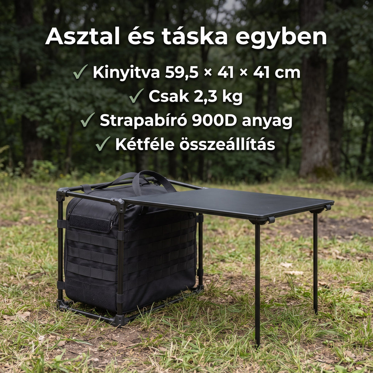 Túragear tábori asztal MOLLE táskával - infografika